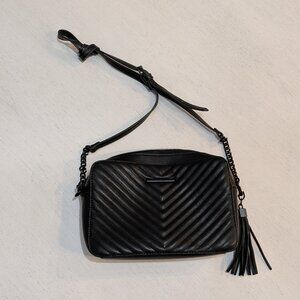 Aldo Black Quilted Crossbody Purse with Tassel & Chain Strap